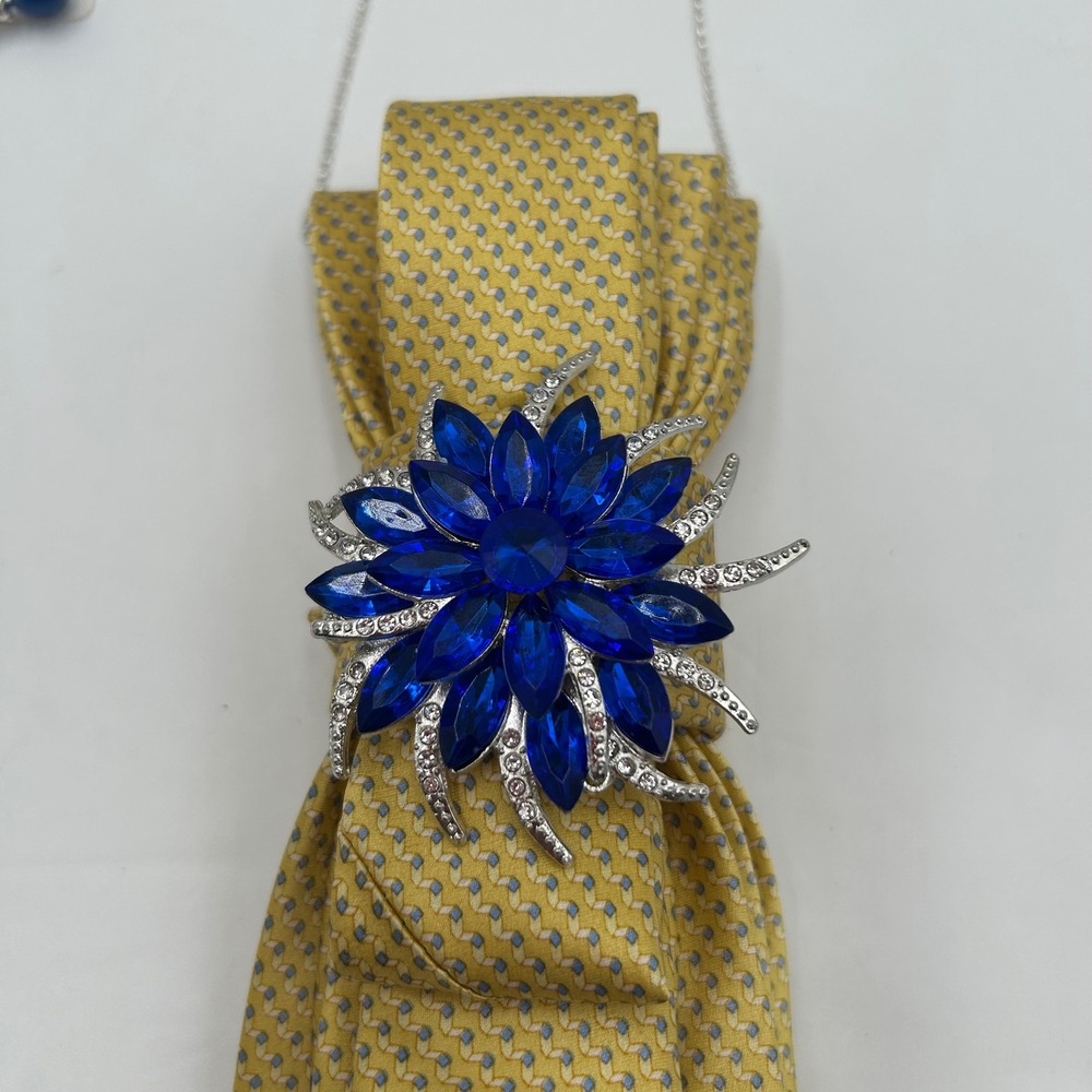 Michael Kors Upcycled Silk Tie Statement Necklace & Beaded Hoop Earring Set Blue - Picture 10 of 12